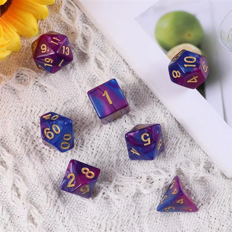 7pcs Digital Dice Polyhedral Dices Number Game Purple Blue Set For MTG RPG Table Playing | Спорт и развлечения