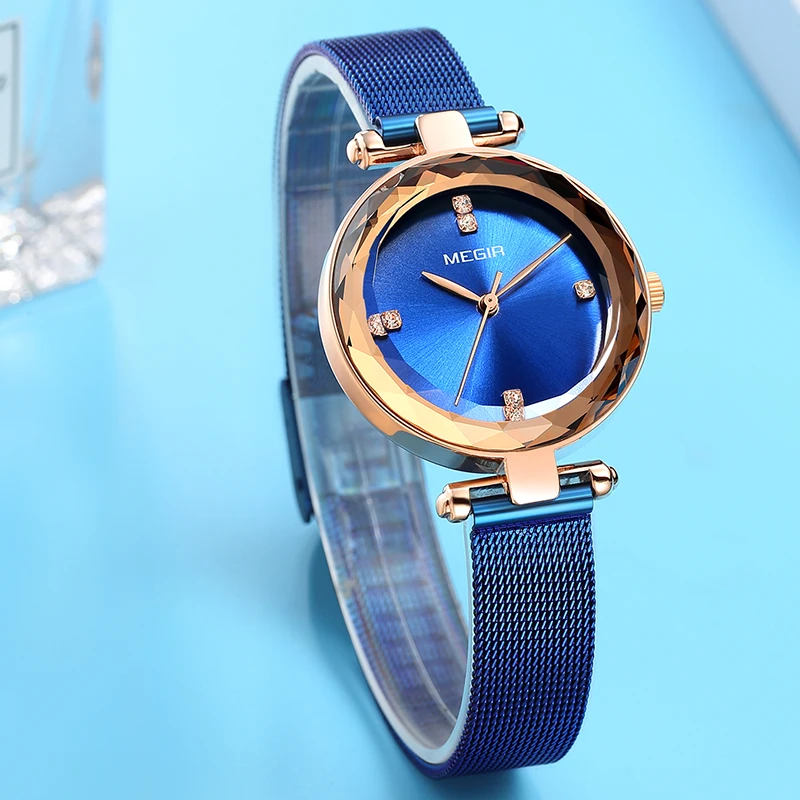 Reloj Mujer Лидирующий бренд MEGIR женские часы RoseGold Relogio Feminino Роскошные сетчатые часы-браслет женские часы