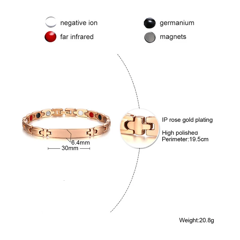 Титановый терапевтический браслет розовый золотой тон лечебный германий