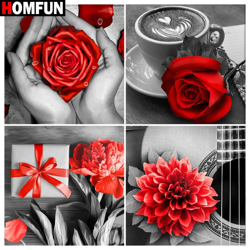 

Алмазная вышивка HOMFUN, Набор для вышивки крестиком «Цветочный красный пейзаж» 5D, рукоделие