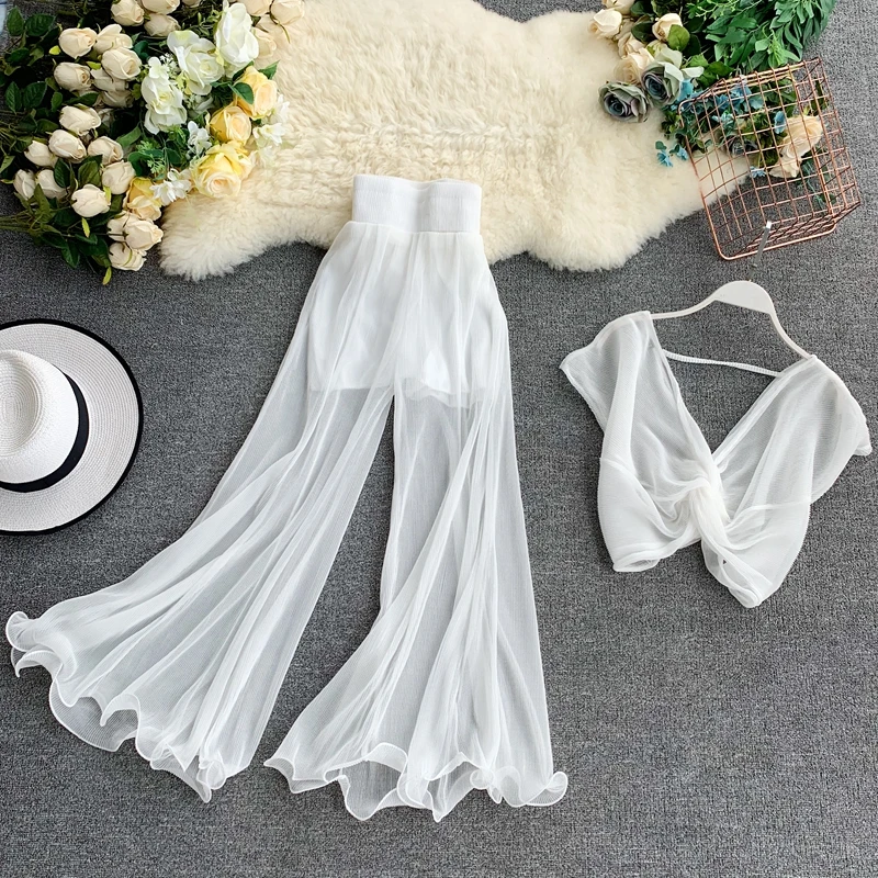 Gaganight сексуальный женский комплект из двух предметов длинные широкие брюки с