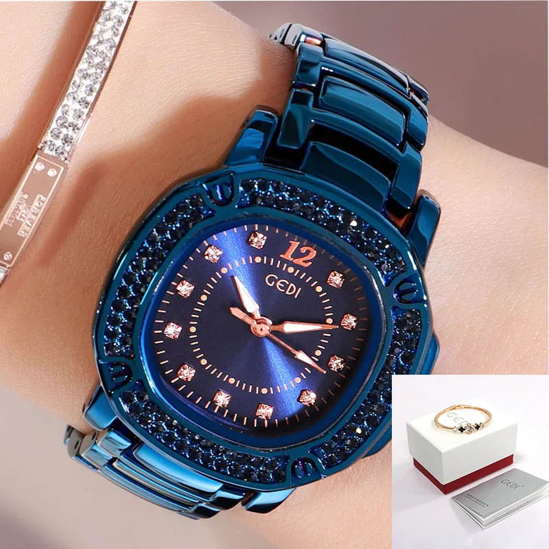 Blue Box GEDI, женские часы с ремешком из сплава, женские наручные часы, повседневные кварцевые женские часы,, роскошные часы, водонепроницаемые, relogio feminino - Цвет: Blue Box