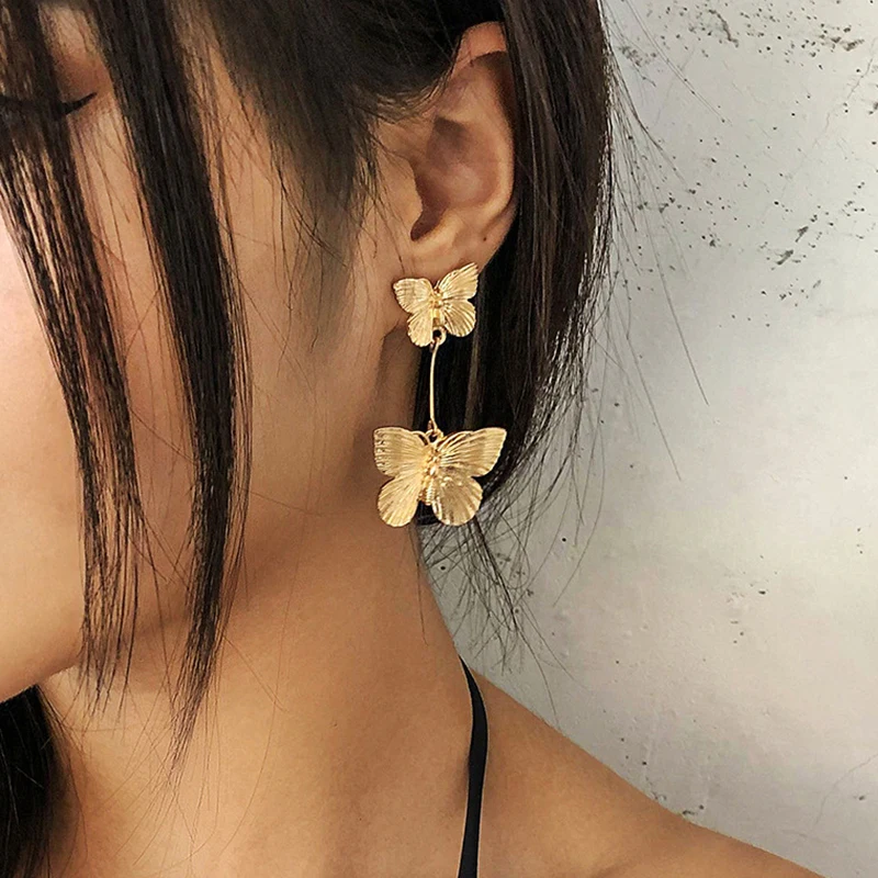 Корейские серьги-гвоздики в форме бабочки для женщин богемные простые милые