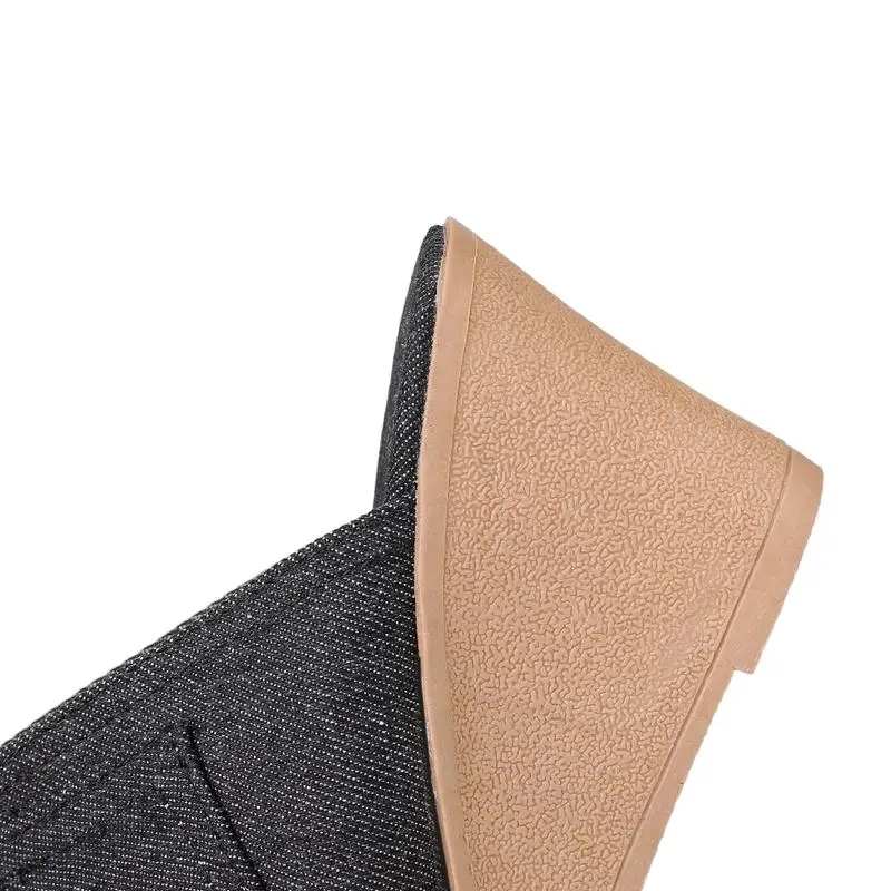 RIZABINA/женские босоножки на танкетке джинсовые шлепанцы с открытым носком Летняя