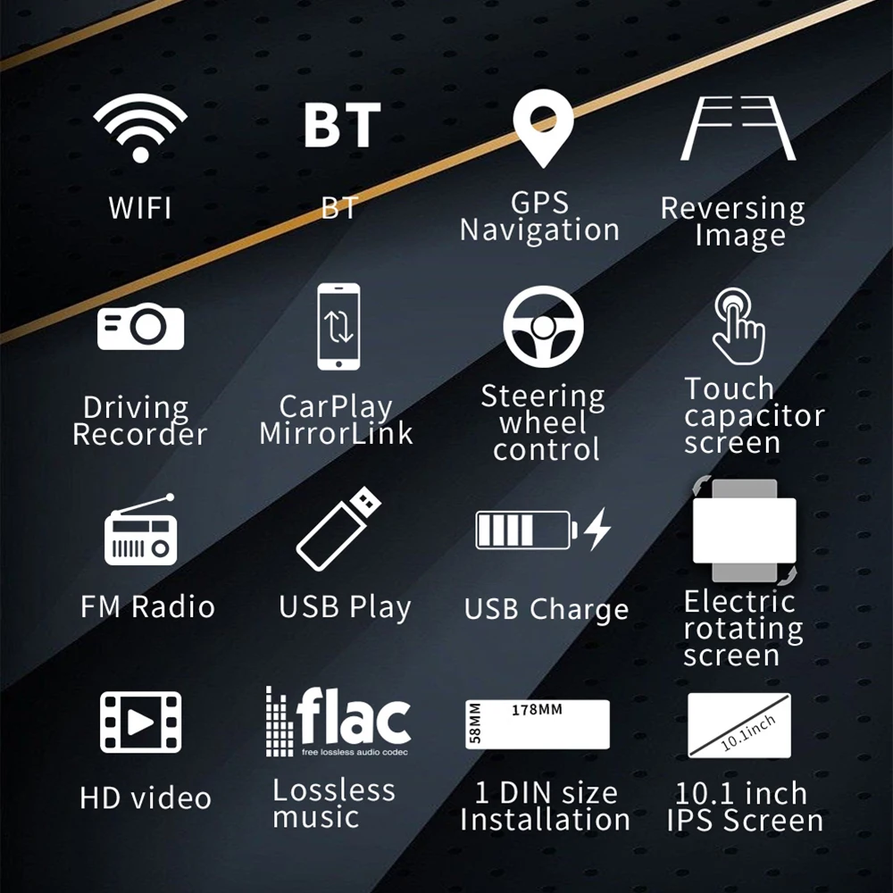 

Universal 1 Din Car Multimedia Player 10 inch Touch Screen Automatic 180 Rotation WiFi Auto Radio Stereo Android Video Player