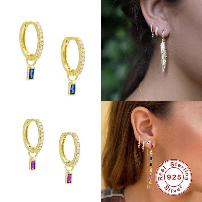 

Aide 925 стерлингового серебра, украшенные разноцветными кристаллами Подвесные серьги-кольца для женщин подарок блестящие прямоугольник Цирк...