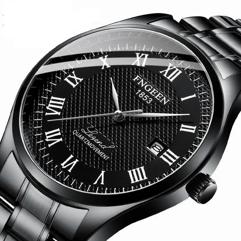 

2021 new concept black Korean version of the trend student Roman steel band watch men's quartz calendar waterproof men's watch