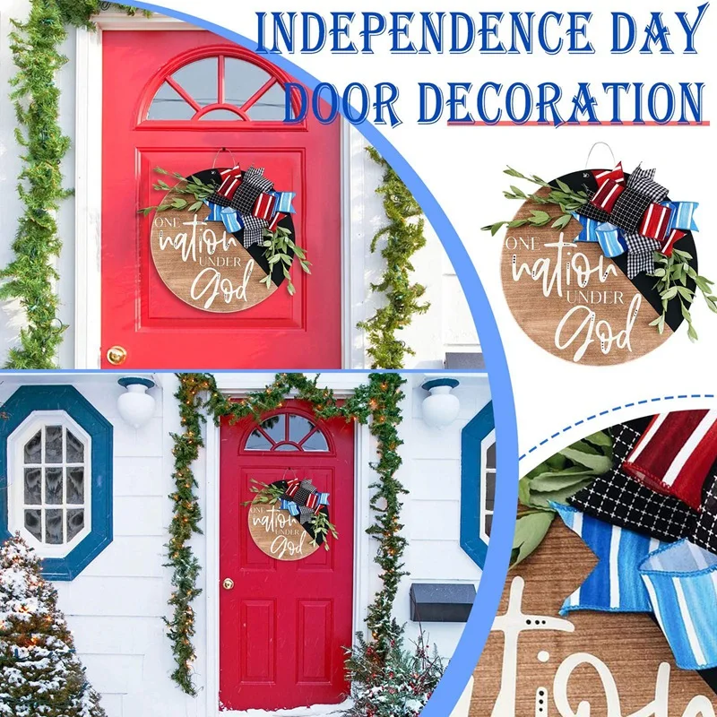

Вешалка для входной двери под Богом Одна нация, деревянный День Независимости, дверь приветствия, подвесной вертикальный знак для украшени...