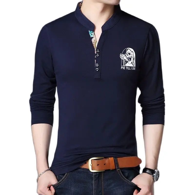 Мужская хлопковая рубашка поло ARCSINX белая Повседневная с длинным рукавом и V