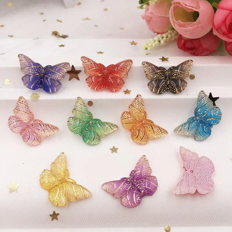 Новинка украшения из смолы 20 шт. разноцветные бабочки с плоским основанием 1