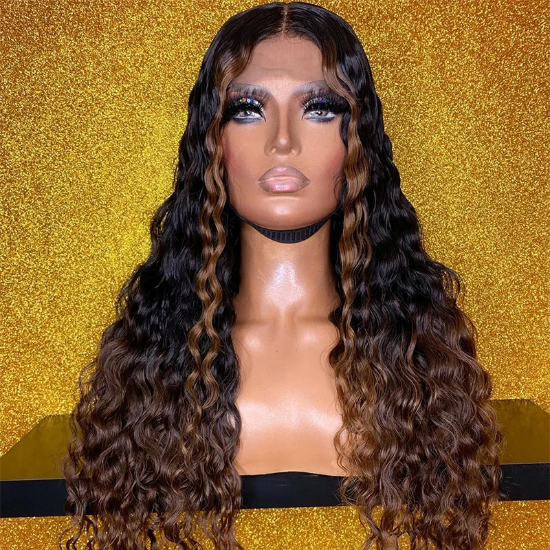 Натуральные коричневые кружевные передние парики Omber с предварительно