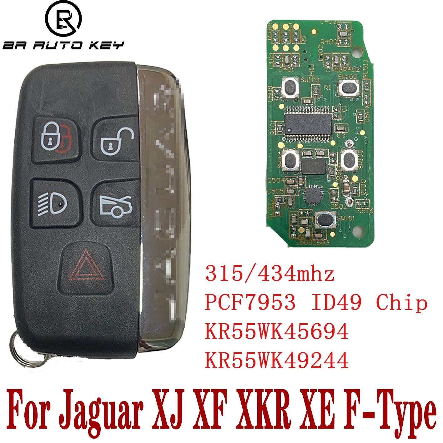 Mando a distancia inteligente para coche, 5 botones, Para Jaguar XF, XJ, XK, XE, 2013-2017, 315mhz/433mhz, Chip ID49, FCC:KOBJTF10A
