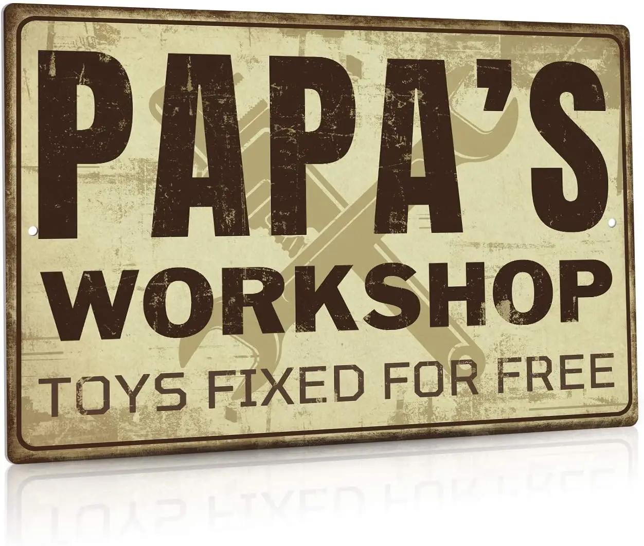 

Garage Decor Metal Tin Sign, Papa's Workshop Toys Fixed for Free, 12 x 8 Inches
