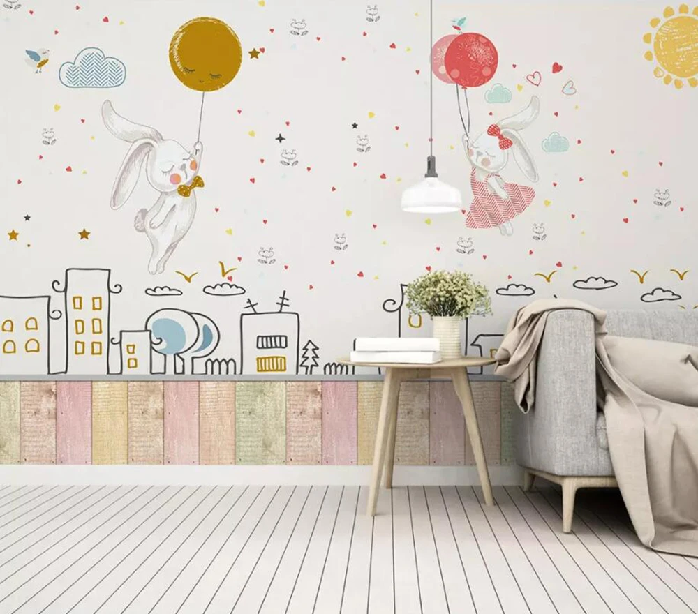 3D обои Milofi на заказ Мультяшные фрески луна кролик пара фон для детской комнаты