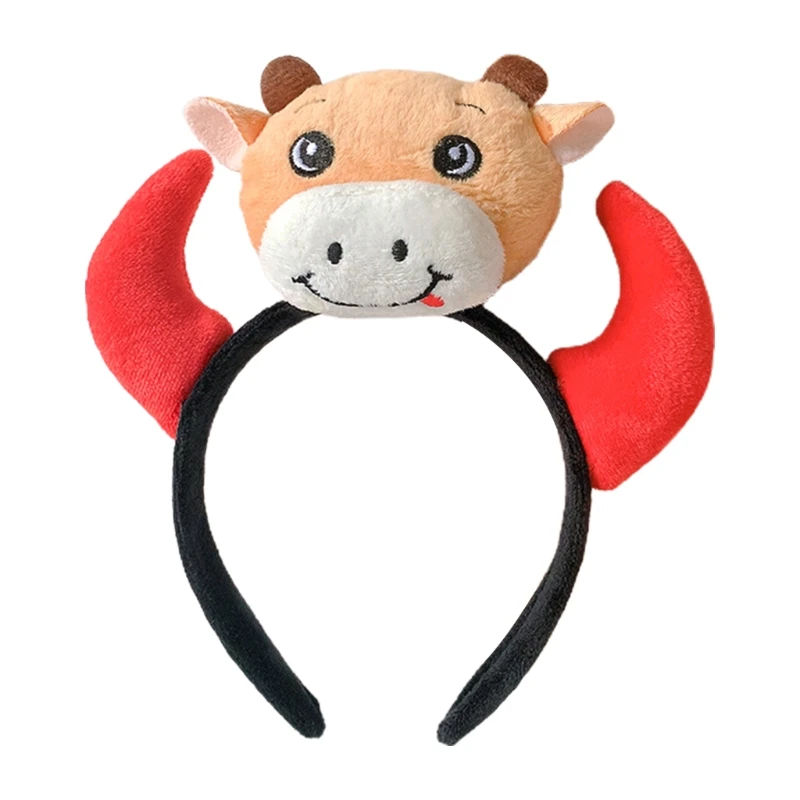 

Chinese New Year of The Ox Headband Funny Stuffed Cow Head Plush Toy Hair Hoop 449F