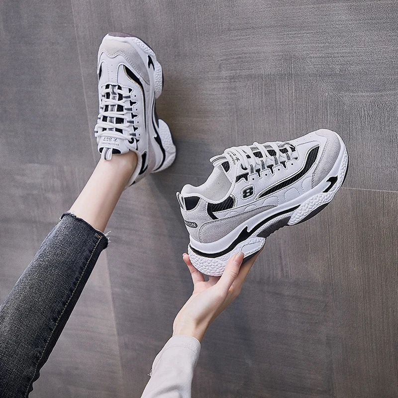 

Women Chunky Platform Sneakers Mesh Designers Fashion Lacing Casual Shoes Woman White Vulcanized Shoes Basket Female Comfortable