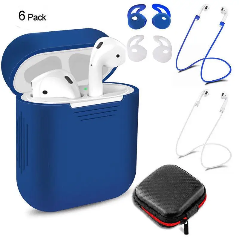 

Противоударный силиконовый чехол для Apple Airpods 1/2, 6 в 1, однотонный чехол s, чехол для беспроводных наушников, чехол для AirPods, аксессуары