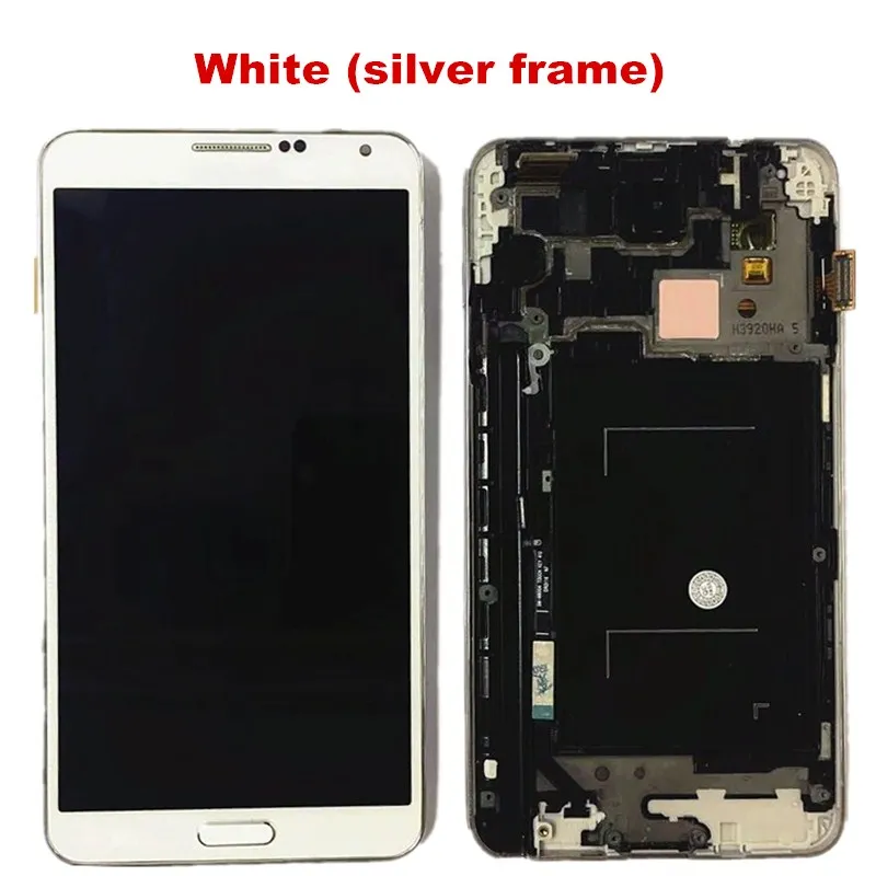 White(Silver frame)( Дисплей с заменой рамки для samsung Galaxy Note3 Note 3 N9005 lcd кодирующий преобразователь сенсорного экрана в сборе регулировка яркости - Цвет: White(Silver frame)(