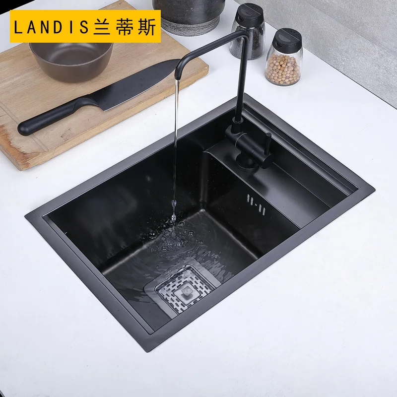 Невидимая Черная кухонная раковина из нержавеющей стали 304 одна Скрытая сливная
