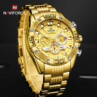 naviforce mens watches 2021 luxury gold business classic quartz clock analog chronograph sport waterproof steel band wristwatch