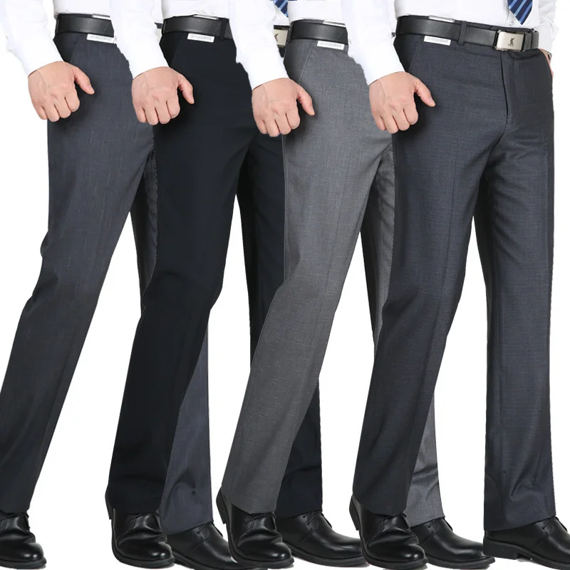 

Men's trousers spring and summer thin non iron straight dress business casual large high waist black suit pants