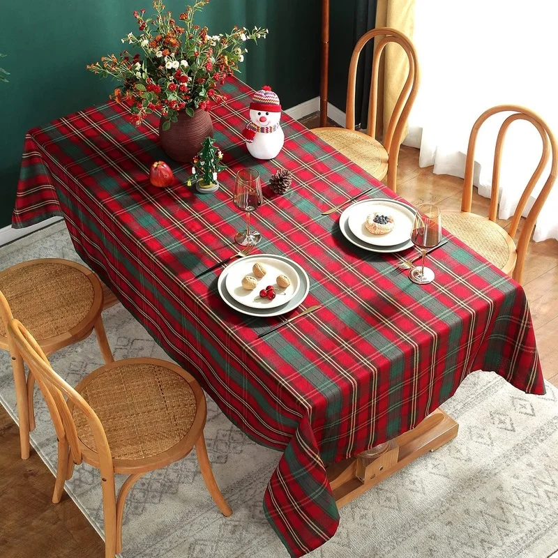 

decoração cozinha mesas de jantar penteadeira Toalha de mesa xadrez vermelha do poliéster do natal impermeável e