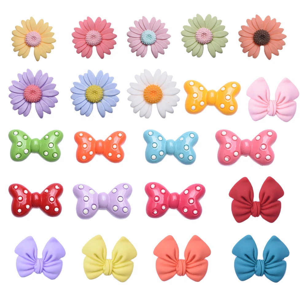 

New Resin Sweet Shoe Charms Chrysanthemum Bow Decoration Accessories Fitted Crocodile Charm JIBZ Party Gifts For Children