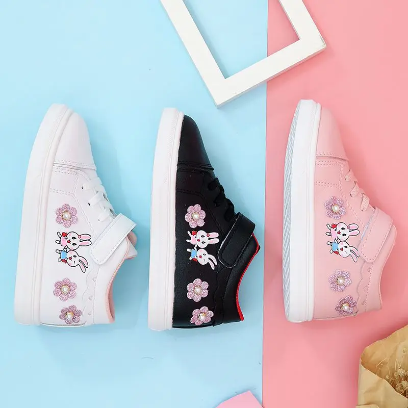 

Kids Sneakers Baby Girls Shoes Children Casual Shoes Breathable Anti-Slip Rabbit Print Toddler Soft Soled Walking Casual Shoes