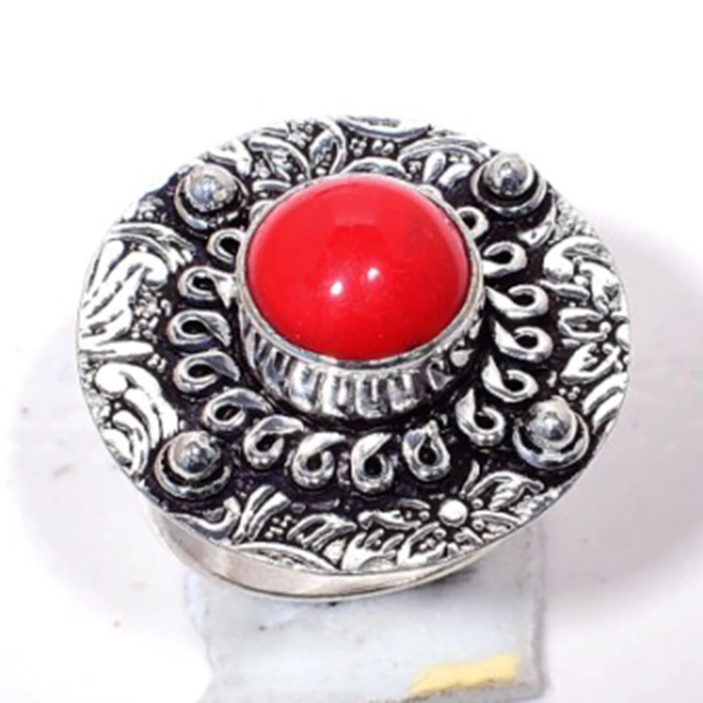 

Genuine Coral Ring Silver Overlay over Copper, Hand Made Women Jewelry gift ,USA Size 6.5