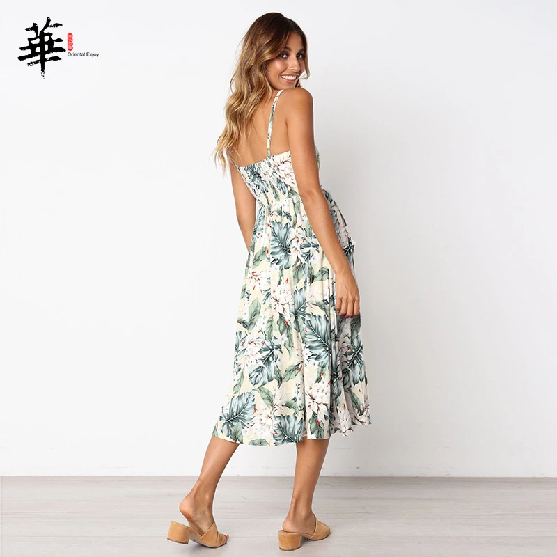 Женское платье с цветочным принтом Boho Летнее Длинное без рукавов открытой спиной