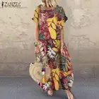 Сарафан ZANZEA женский в богемном стиле, Длинное свободное платье с цветочным принтом, повседневная одежда с коротким рукавом, на лето