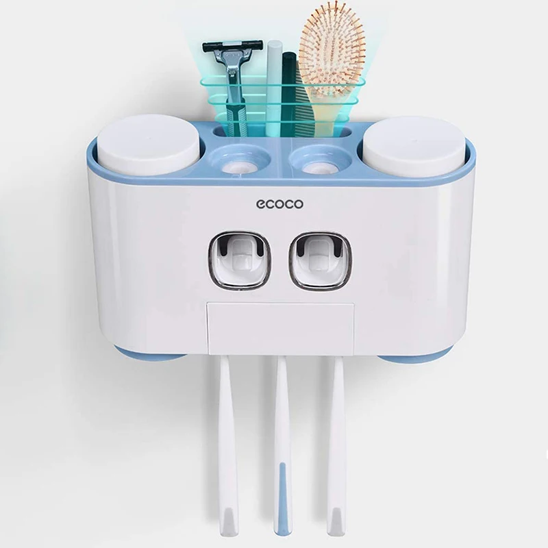 

ECOCO Automatic Toothpaste Squeezers Wall Mounted Toothpaste Dispenser Dustproof Toothbrush Holder Bathroom Accessories for Home