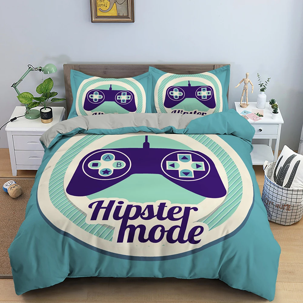 

Luxury Queen Size Bedding Set for Boys Modern Gamer Comforter Covers Video Game Duvet Cover Kids Colorful Action Buttons Printed