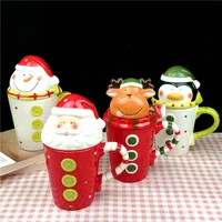 christmas mugs with stereo lids american holiday cartoon water bottle with lid handle cute fun couple breakfast milk coffee mug