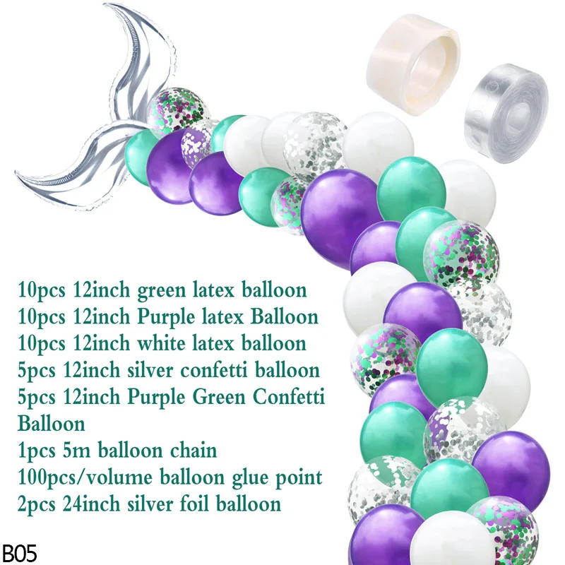 B05 Mermaid Tail 42 шт. Золотой Зеленый Фиолетовый конфетти DIY хвост русалки шар гирлянда тема русалка вечерние свадебные Детские Декор для вечеринки в честь Дня рождения поставки - Цвет: B05 Mermaid Tail