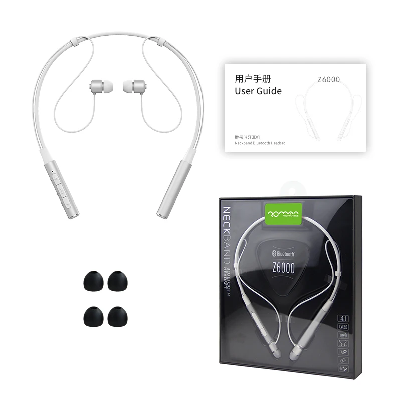 Silver-BZ Roman Z6000 беспроводные наушники Bluetooth наушники для телефона шейные спортивные наушники для всех телефонов с упаковкой - Цвет: Silver-BZ