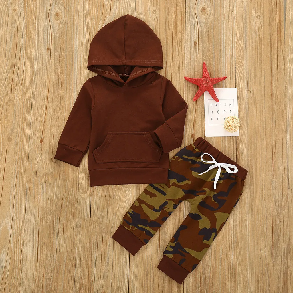#4  2pcs Fashion New Toddler Baby Boy Clothes Girls Clothes Set Camouflage Print Hoodie Tops+pants Outfits 2020 Autumn Clothes