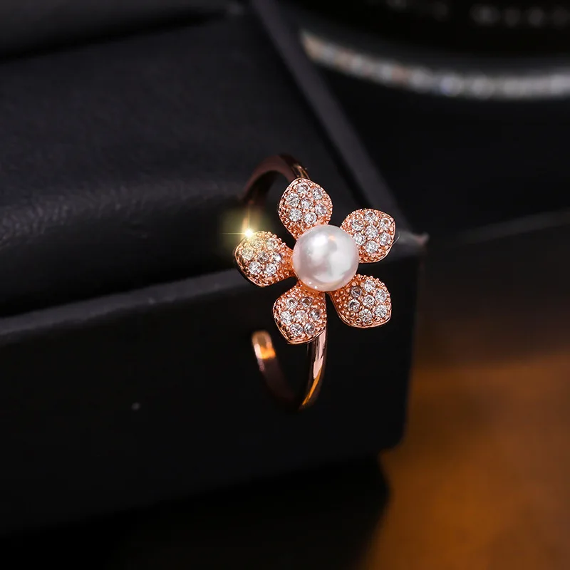 Новые корейские кольца с искусственным жемчугом и цирконием модные женские