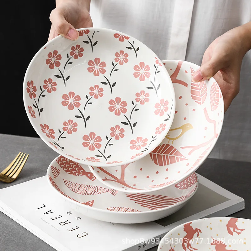 

Nordic 8 inch commercial household glaze color ceramic microwave oven dish steak deep dish tableware wholesale