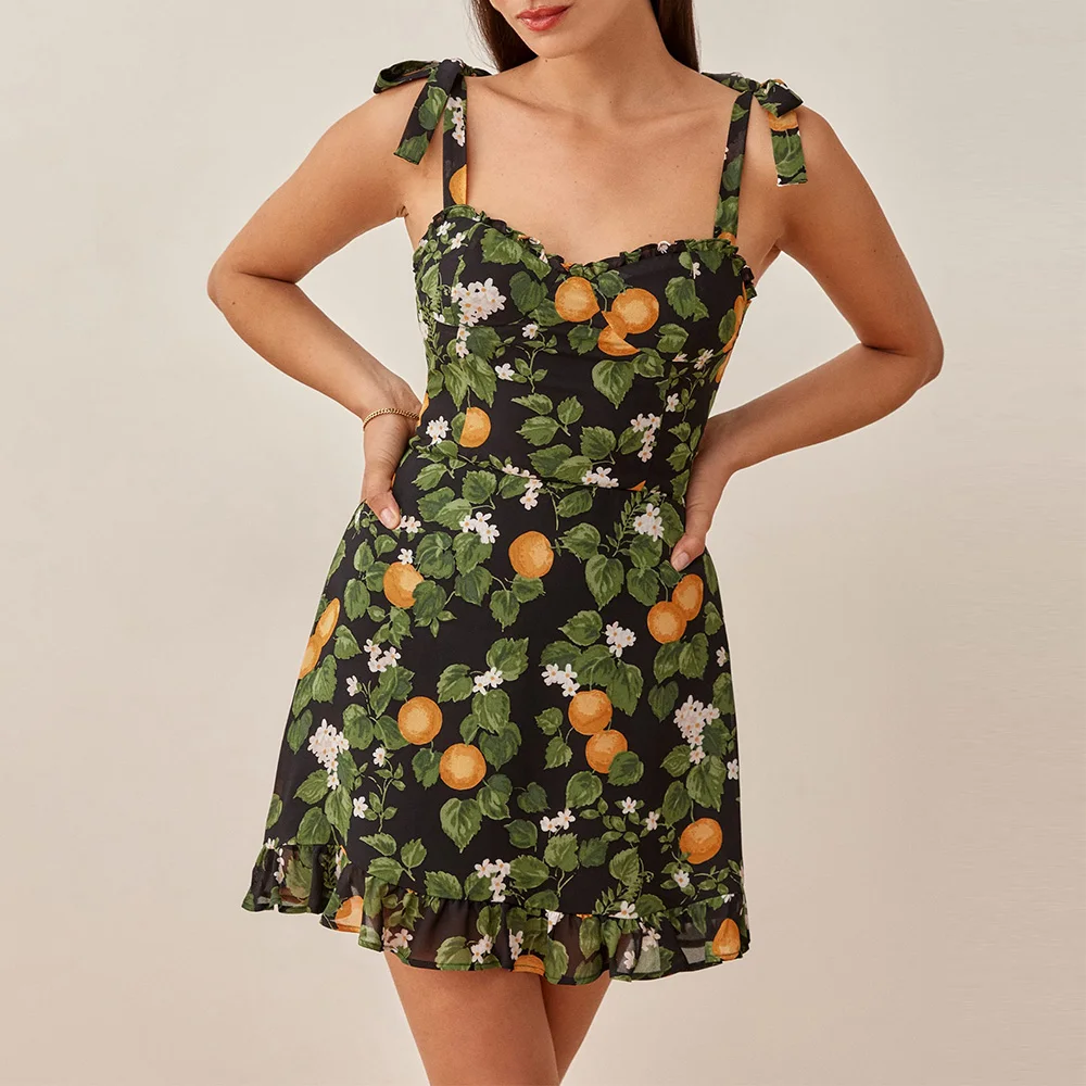 Летняя одежда женская с принтом шифоновое бохо пляжное платье оборками подол