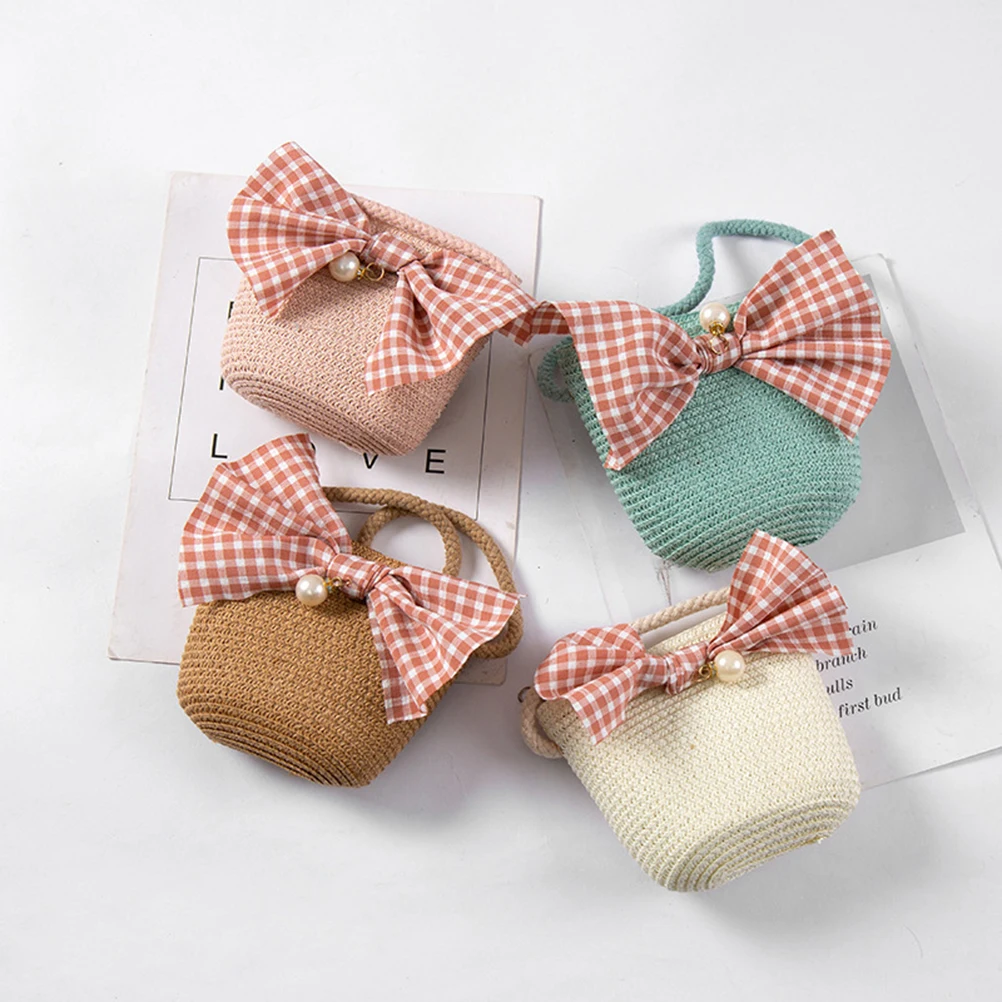 Детская летняя соломенная мессенджер сумки с милым бантом мини пляжные через