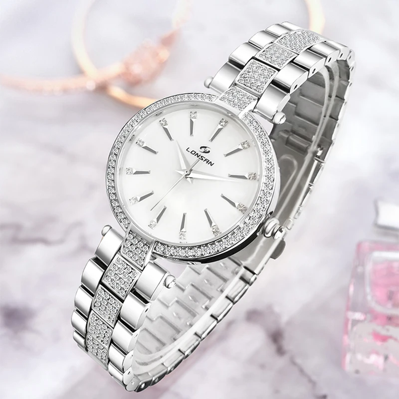 Waterproof Rose Gold Custom Brand Private Label Stainless Steel Quartz Watch Diamond Relojes Watches Dropshipping Womens Watches