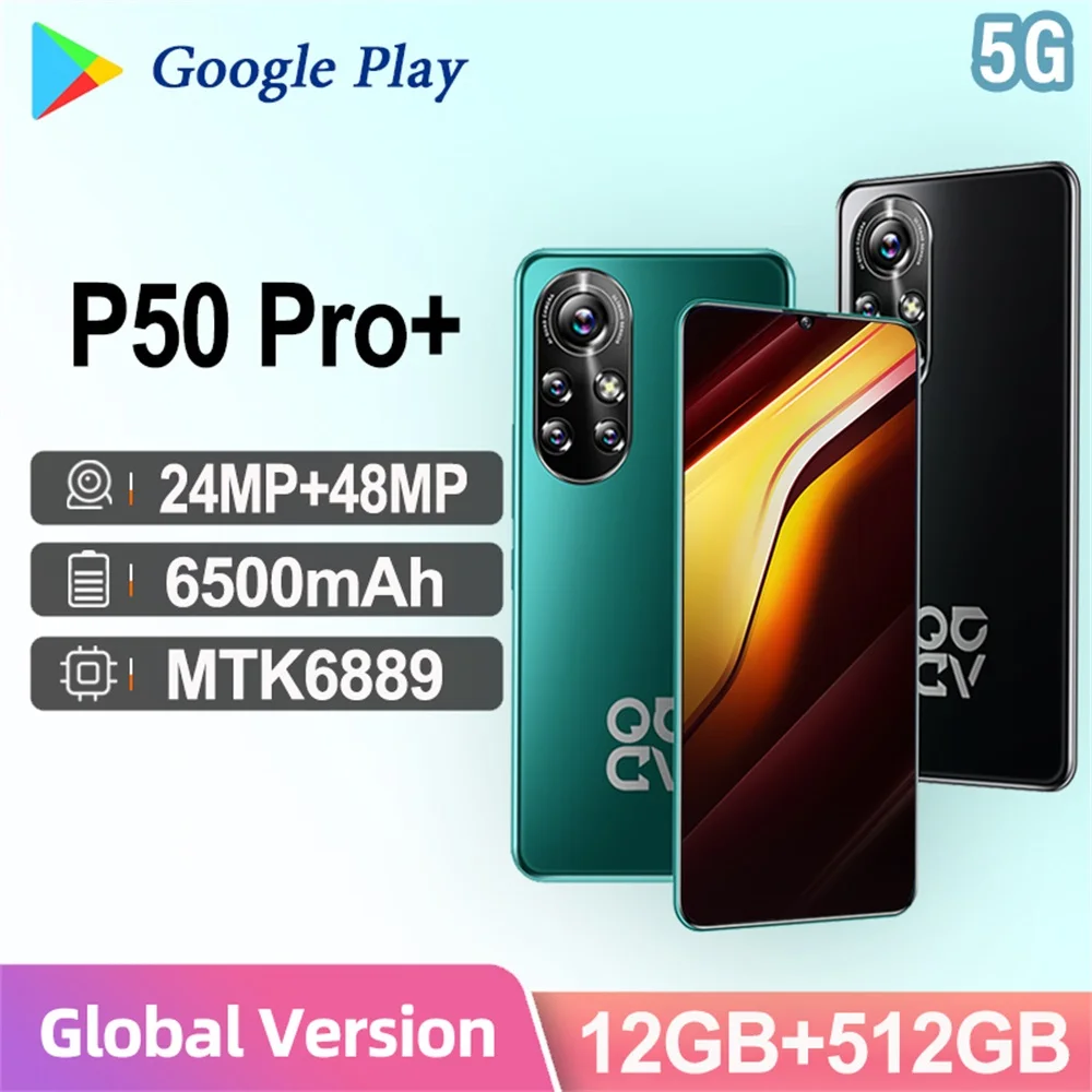 

Hot sale Global Version smartphone P50 Pro+ 12GB+512GB 6.8HD inch Android Mobile phones 24MP+48MP Camera 4G/5G 6500mAh Cellphone