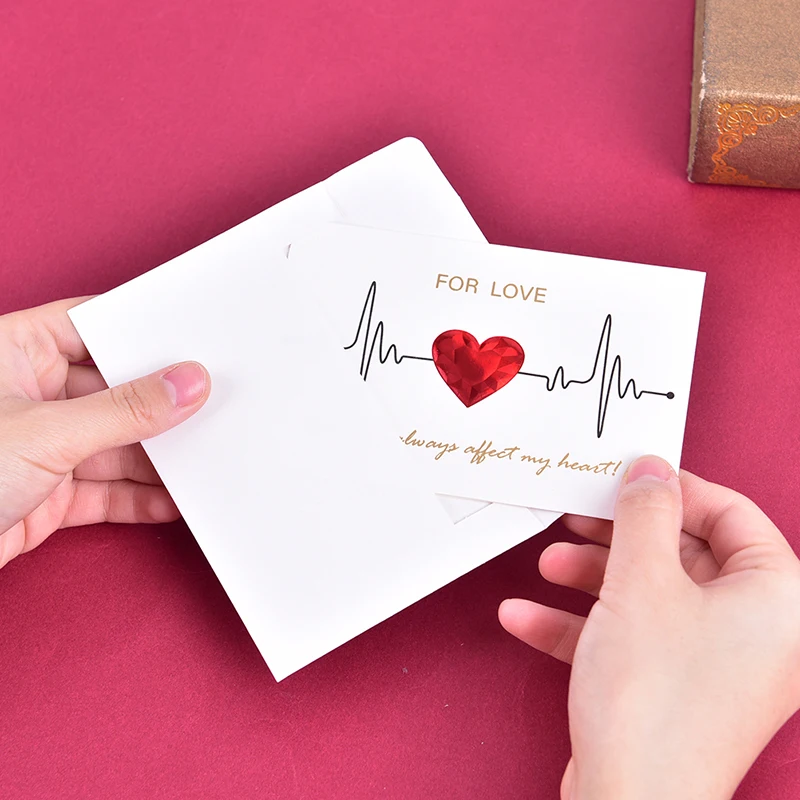 

High Quality Red Heart Greeting Card with Envelopes Romantic Wedding Invitation
