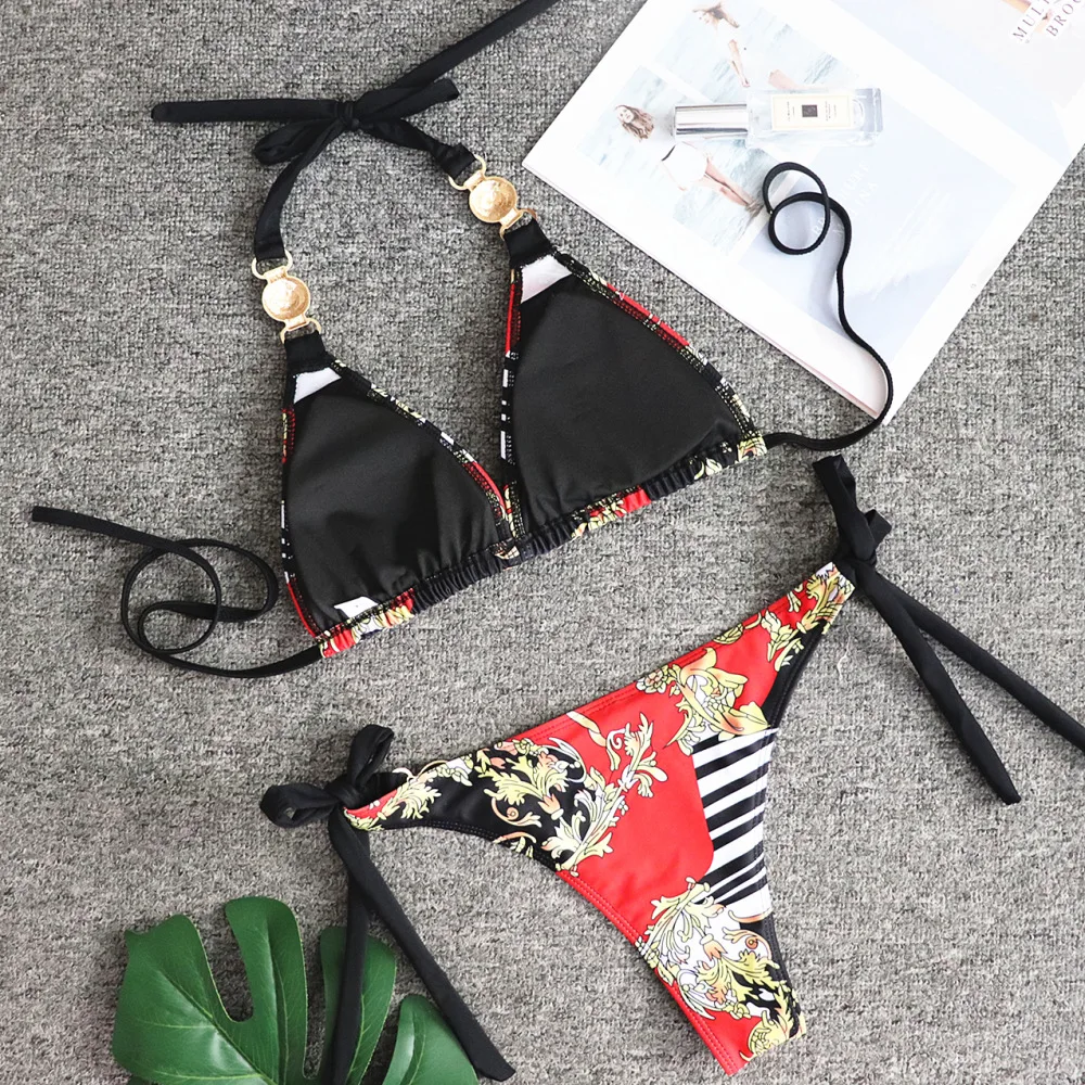 

New Sexy Bikini 2021 Printed Strappy Female Split Swimsuit Push Up Bikini Set Brazilian Bathing Suit Beach Wear Swimming Suit