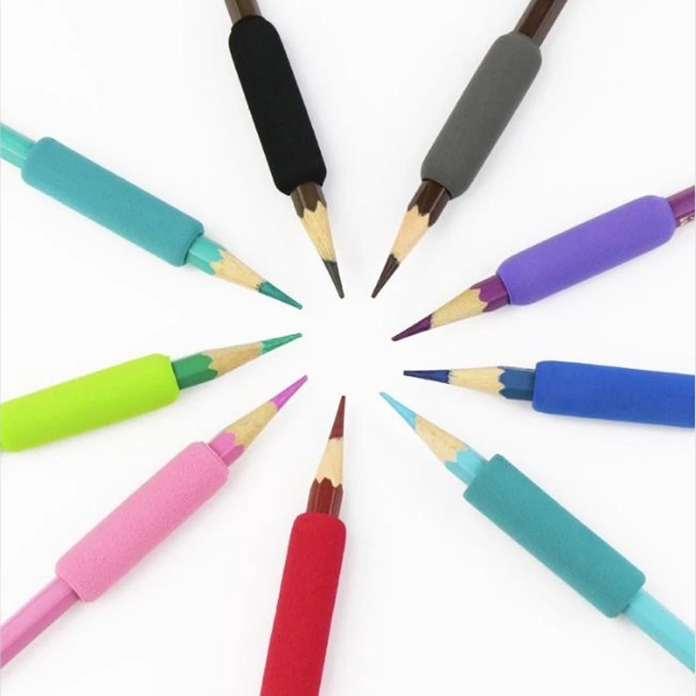 10Pcs Random Color Soft Foam Pencil Sleeve Pencil Cover Writ