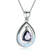 fashion chain womens pendant fire blue green pink purple white color opal necklace jewelry