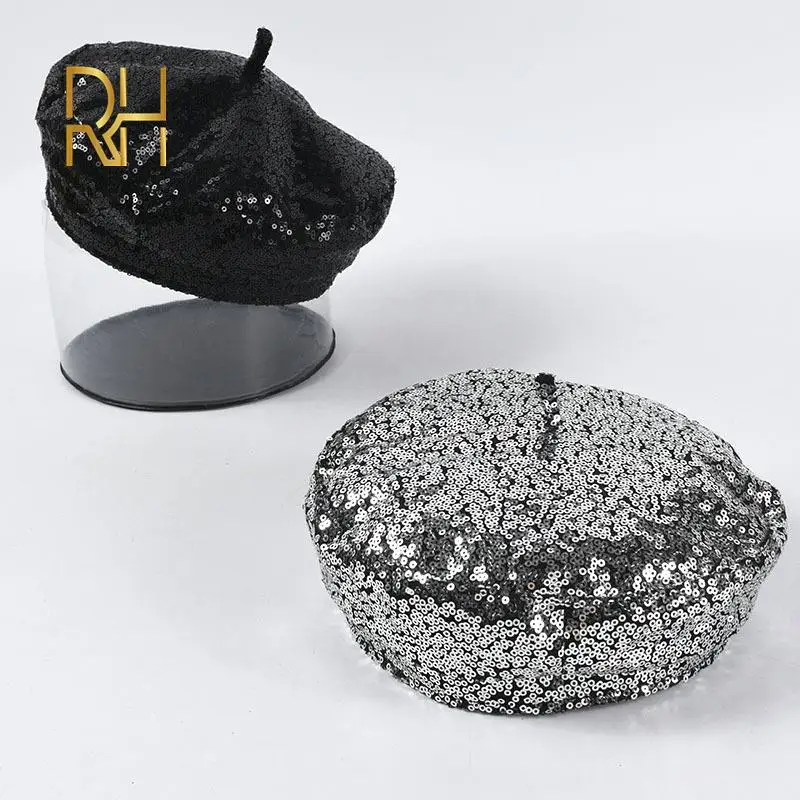 Новинка женская модная шляпа береты с блестками головной убор шапка и украшением