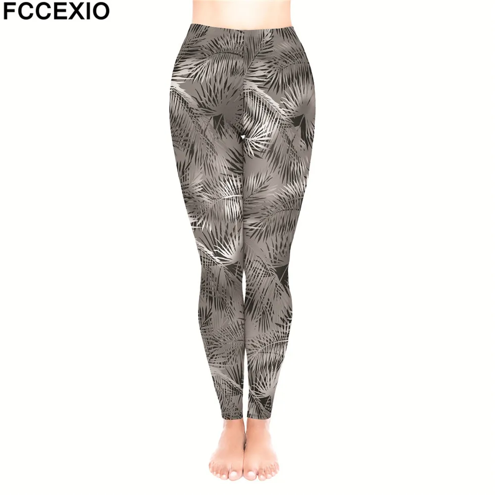 FCCEXIO Fashion Stretch Leggings Weeds White Stripes Print Fitness Legging Sexy Silm legins High Waist Trouser Women Pants - Color: LGA54229