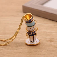 chicvie creative stack enamel glazed tea cups necklaces for women gold charm long necklace sweater chain cup necklace sne190322
